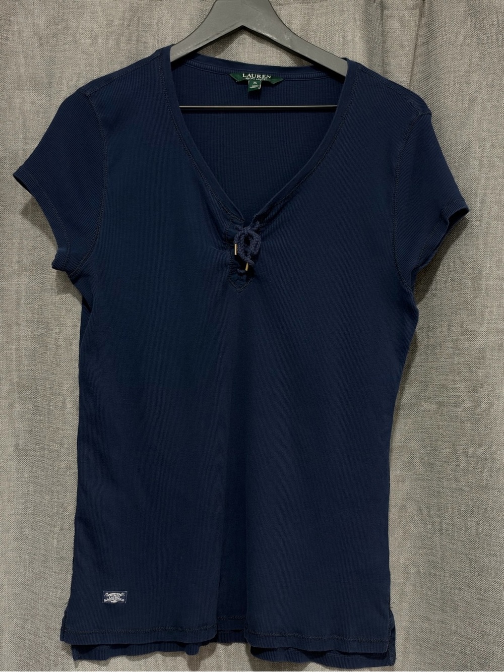Ralph Lauren Navy Short-Sleeve V-Neck Tie-Front Tee